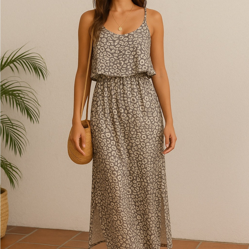 C. Luce Gray Leopard Maxi Dress